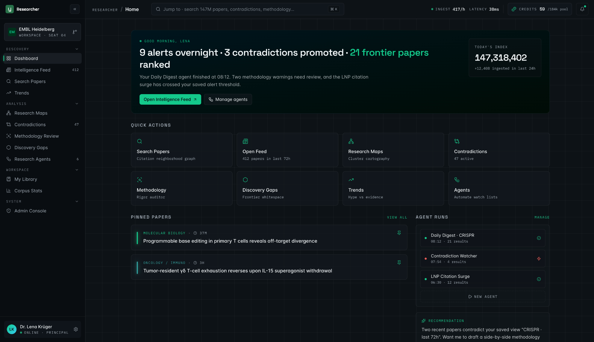 Researcher dashboard